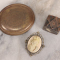 Lot 161 - Trio Of Miscellaneous Vintage Smalls Including Tony Amabile, Center Harbor, New Hampshire Metal Badge, Masonic Printing Block, Vintage Costume Jewelry Cameo Brooch