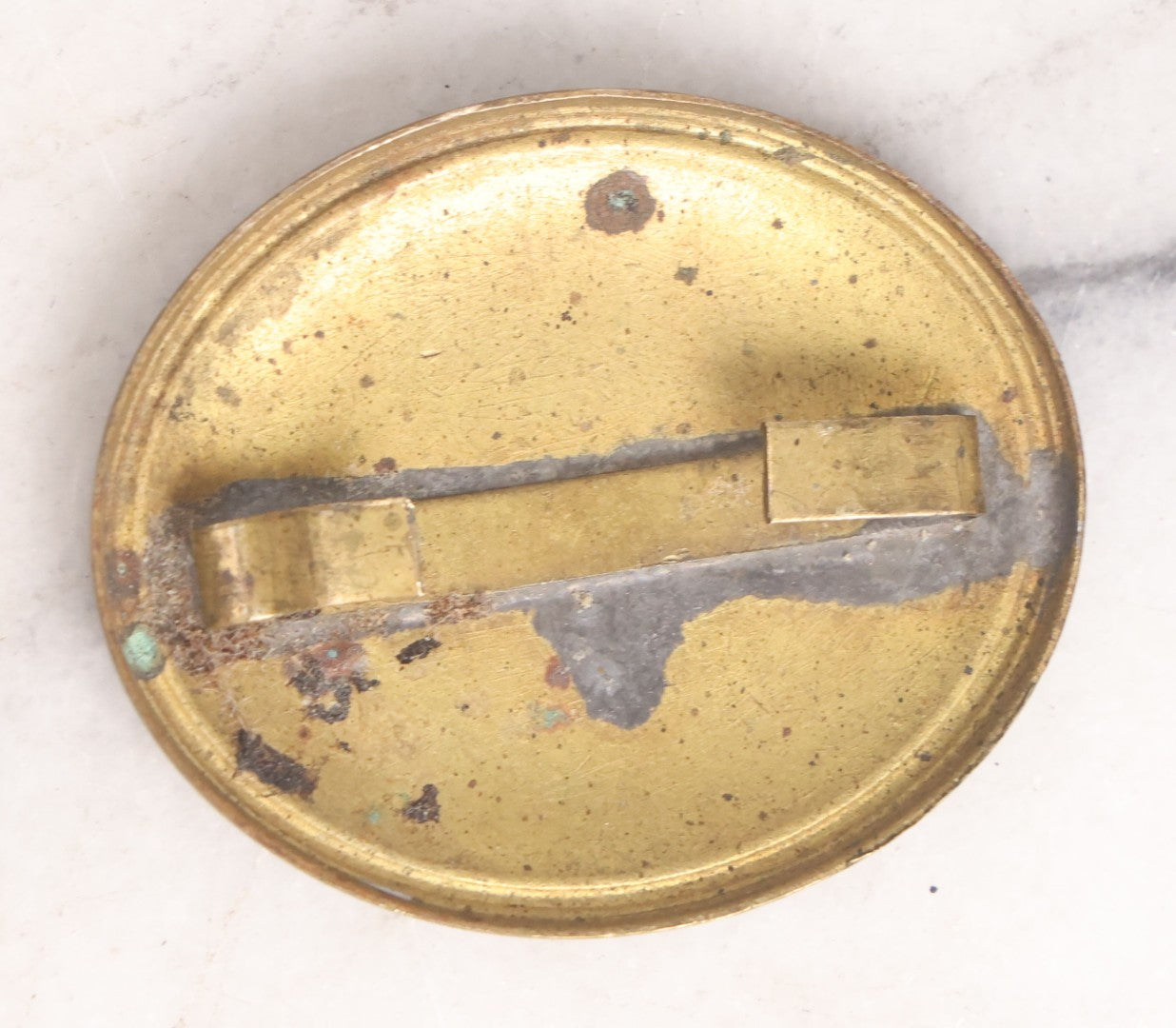 Lot 161 - Trio Of Miscellaneous Vintage Smalls Including Tony Amabile, Center Harbor, New Hampshire Metal Badge, Masonic Printing Block, Vintage Costume Jewelry Cameo Brooch