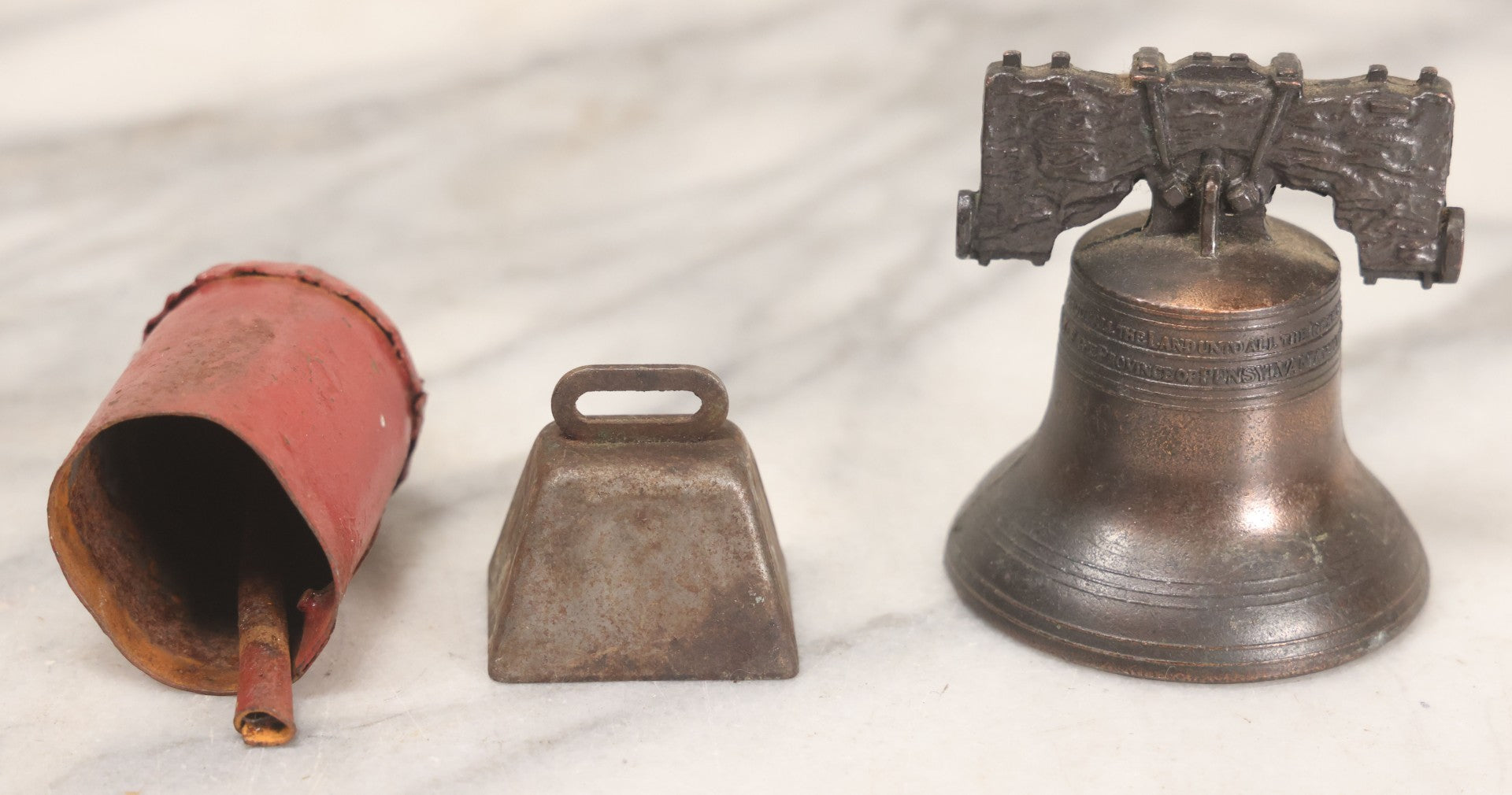 Lot 163 - Grouping Of 13 Vintage Bells Including Liberty Bell Replica And Saignélegier-Style Bells