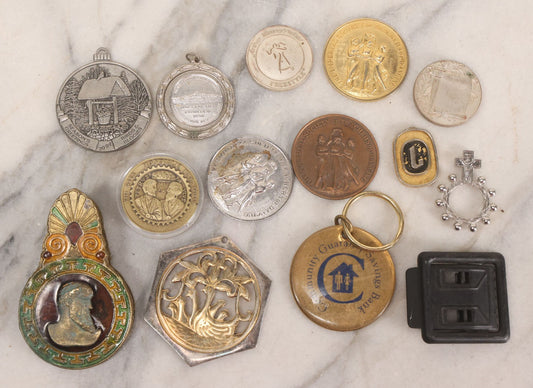Lot 164 - Grouping Of 14 Vintage Metal Objects And Medallions Including Dance, Religious, And Commemorative Pieces