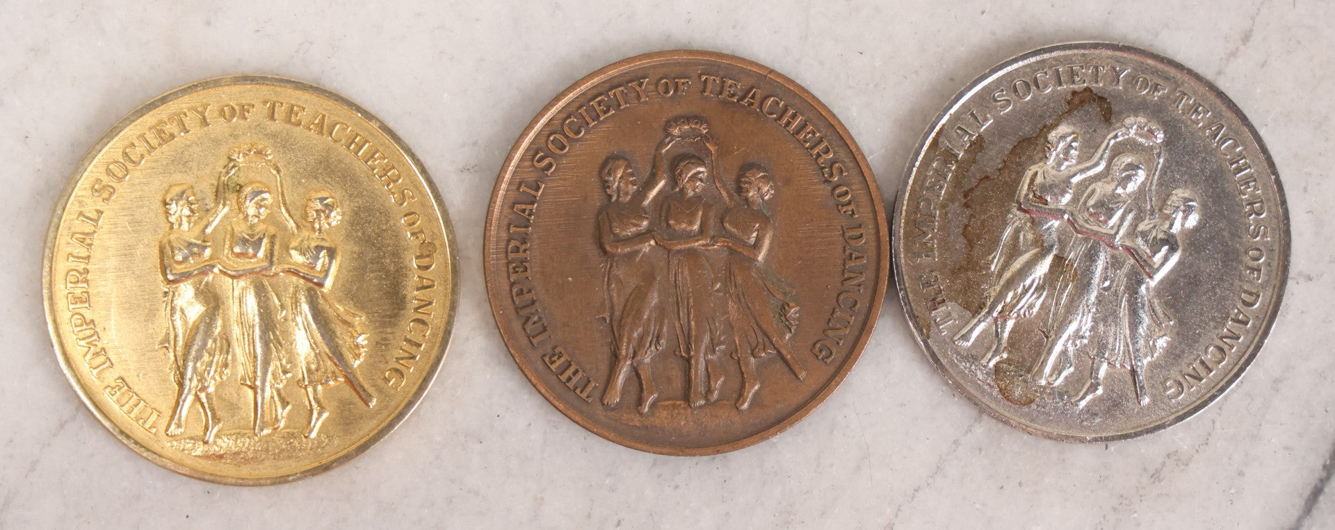 Lot 164 - Grouping Of 14 Vintage Metal Objects And Medallions Including Dance, Religious, And Commemorative Pieces