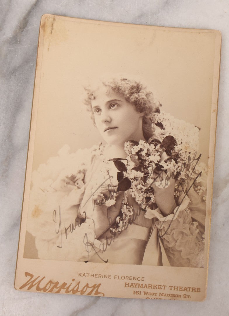 Lot 167 - Grouping Of 13 Antique Cabinet Card Photographs Of Stage Actresses And Actors, Many Signed, Including Katherine Florence, Blanche Walsh, Edwin Arden, Camille D'Arville, Circa 1895