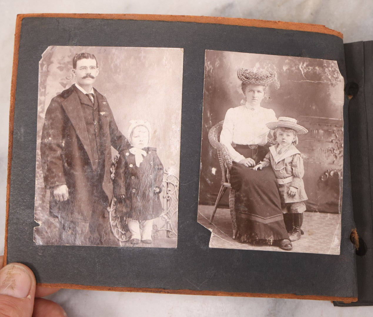 Lot 168 - Antique Snapshot Photograph Album, Leather Covers With Hand-Painted Pink Flower, Including Photos Of People With Bikes, Soldiers In Uniform, Babies, Children, Dolls, Pets, Circa 1900s-1910s
