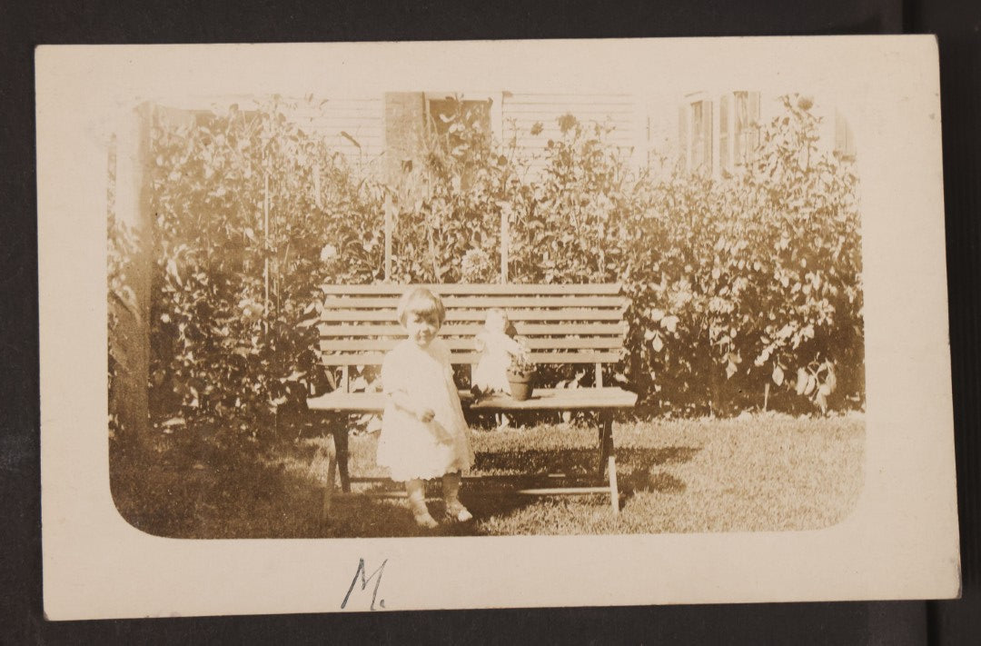 Lot 168 - Antique Snapshot Photograph Album, Leather Covers With Hand-Painted Pink Flower, Including Photos Of People With Bikes, Soldiers In Uniform, Babies, Children, Dolls, Pets, Circa 1900s-1910s