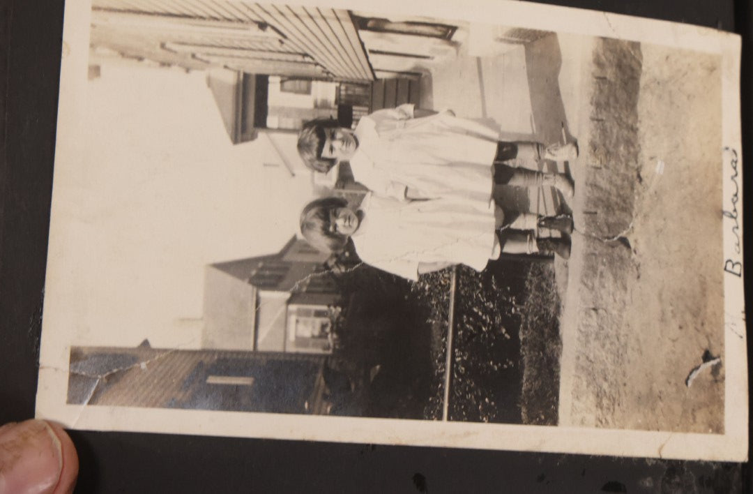 Lot 168 - Antique Snapshot Photograph Album, Leather Covers With Hand-Painted Pink Flower, Including Photos Of People With Bikes, Soldiers In Uniform, Babies, Children, Dolls, Pets, Circa 1900s-1910s