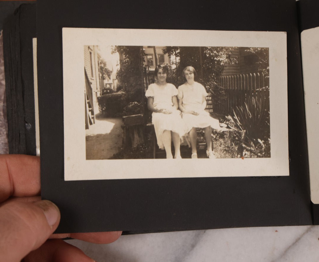 Lot 168 - Antique Snapshot Photograph Album, Leather Covers With Hand-Painted Pink Flower, Including Photos Of People With Bikes, Soldiers In Uniform, Babies, Children, Dolls, Pets, Circa 1900s-1910s