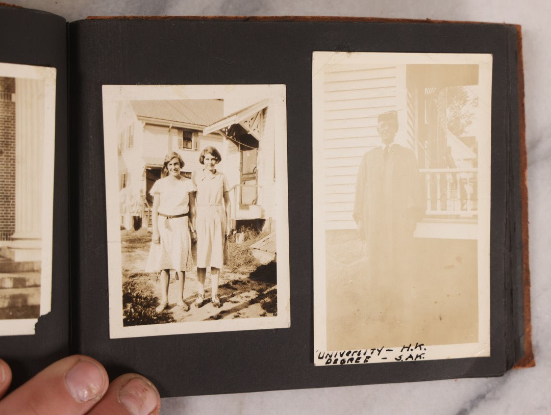 Lot 168 - Antique Snapshot Photograph Album, Leather Covers With Hand-Painted Pink Flower, Including Photos Of People With Bikes, Soldiers In Uniform, Babies, Children, Dolls, Pets, Circa 1900s-1910s