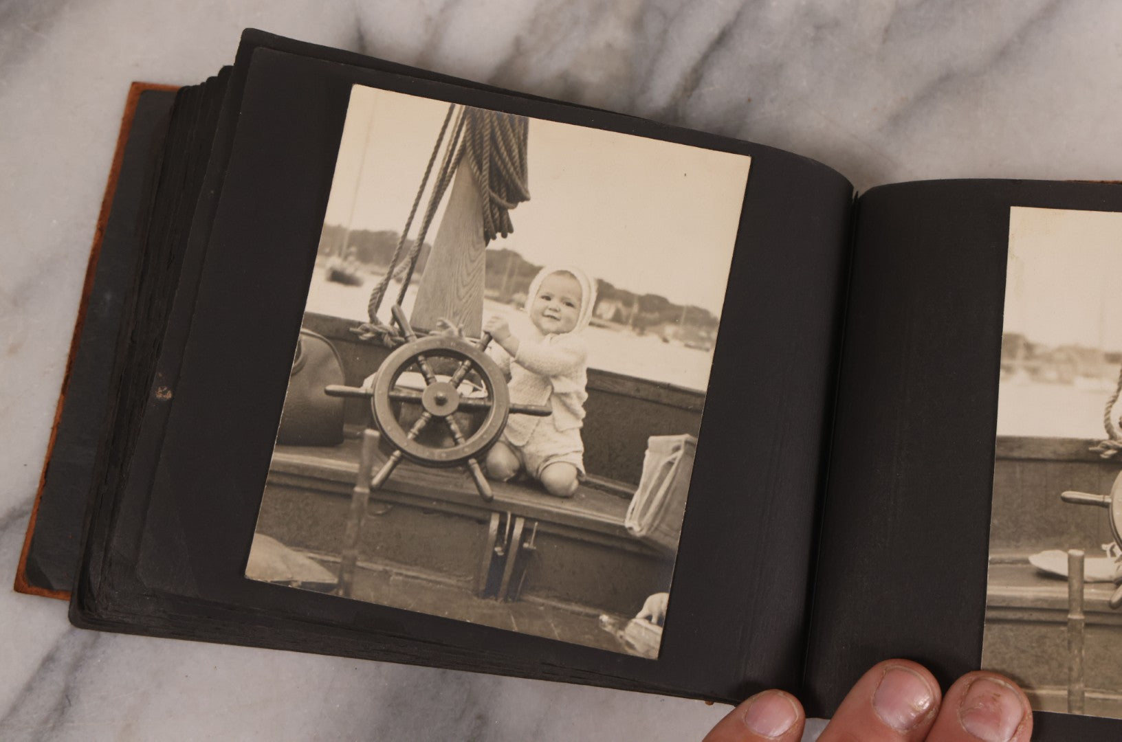 Lot 168 - Antique Snapshot Photograph Album, Leather Covers With Hand-Painted Pink Flower, Including Photos Of People With Bikes, Soldiers In Uniform, Babies, Children, Dolls, Pets, Circa 1900s-1910s
