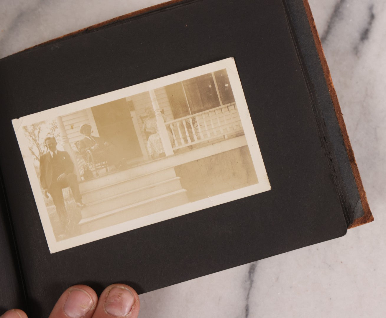 Lot 168 - Antique Snapshot Photograph Album, Leather Covers With Hand-Painted Pink Flower, Including Photos Of People With Bikes, Soldiers In Uniform, Babies, Children, Dolls, Pets, Circa 1900s-1910s
