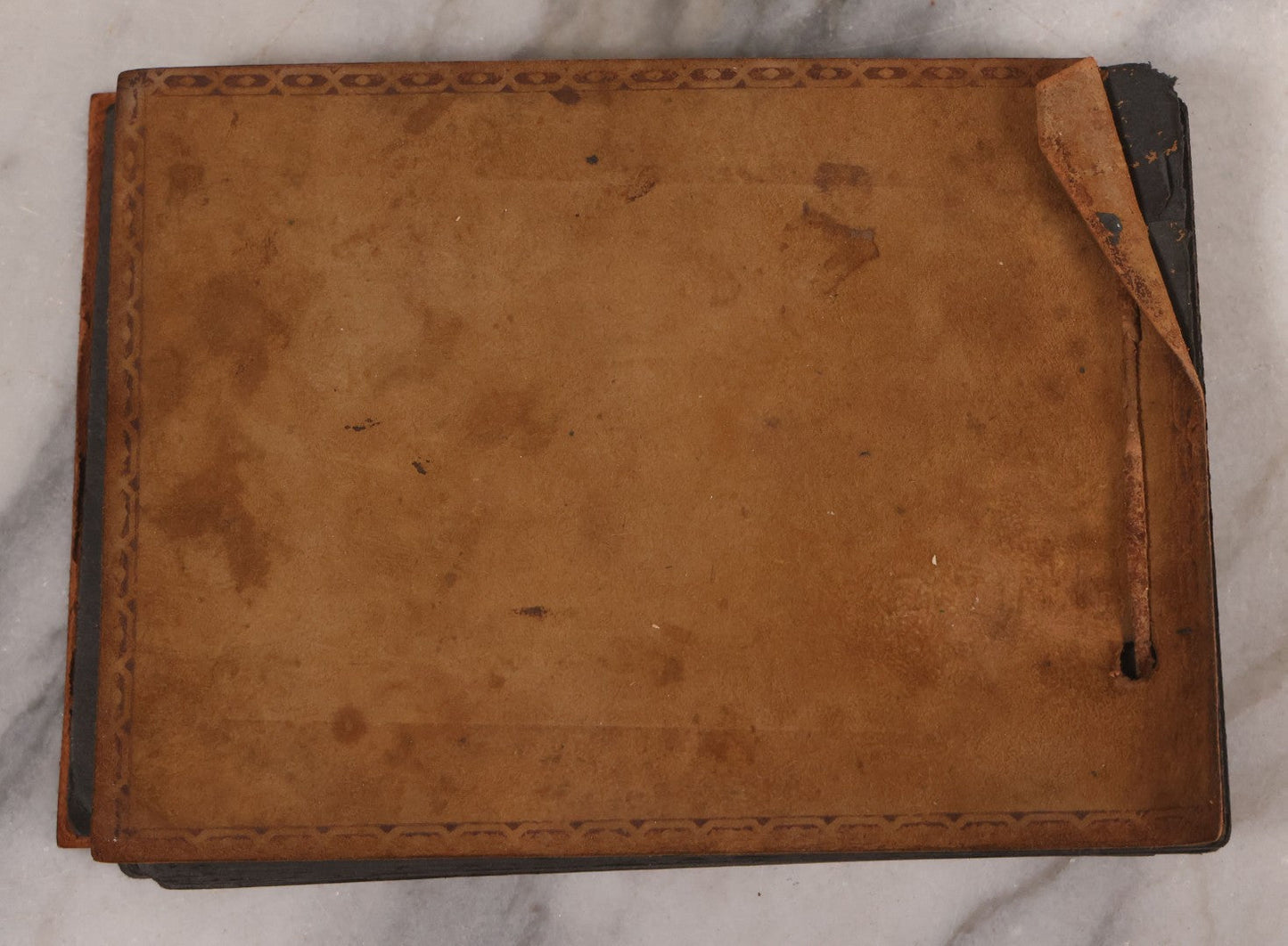 Lot 168 - Antique Snapshot Photograph Album, Leather Covers With Hand-Painted Pink Flower, Including Photos Of People With Bikes, Soldiers In Uniform, Babies, Children, Dolls, Pets, Circa 1900s-1910s