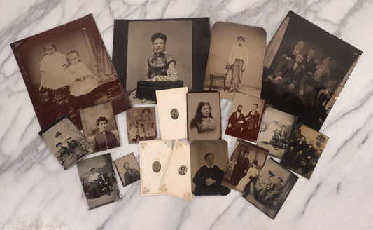 Lot 169 - Grouping Of 18 Antique Tintype Photographs Including Larger Size Plates, Featuring Men, Women, And Children