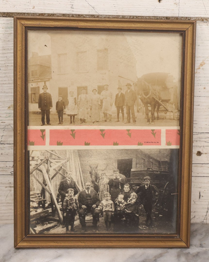 Lot 170 - Grouping Of 10 Antique Photographs In Miscellaneous Frames Including Damaged Thermoplastic Frame, Illustrated Frame With Brownies Characters, Folding Glass Mounted Photo Frame With Pastor And Church, Velvet Frame With C.D.V. Of Child, Tintypes