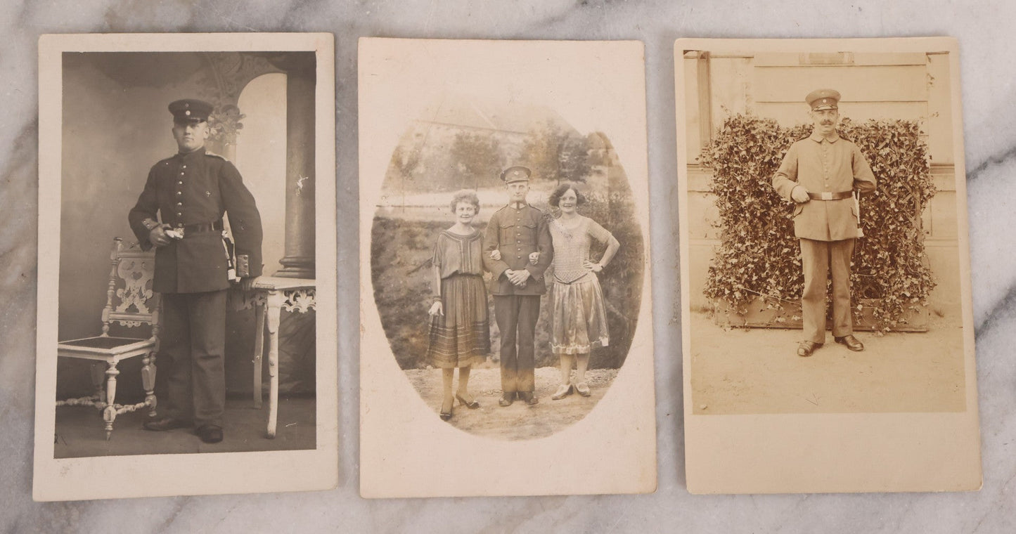 Lot 171 - Grouping Of 16 Antique Photographs Of Men In Uniforms Including Cabinet Cards And R.P.P.C., Many Of German Soldiers Leading Up To And During World War I