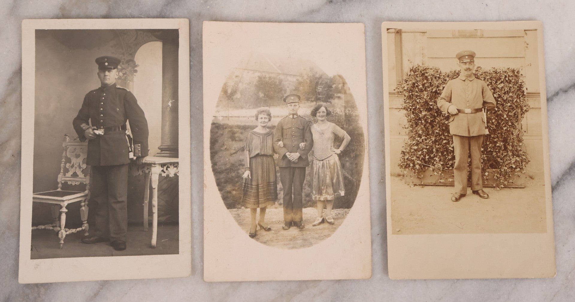 Lot 171 - Grouping Of 16 Antique Photographs Of Men In Uniforms Including Cabinet Cards And R.P.P.C., Many Of German Soldiers Leading Up To And During World War I