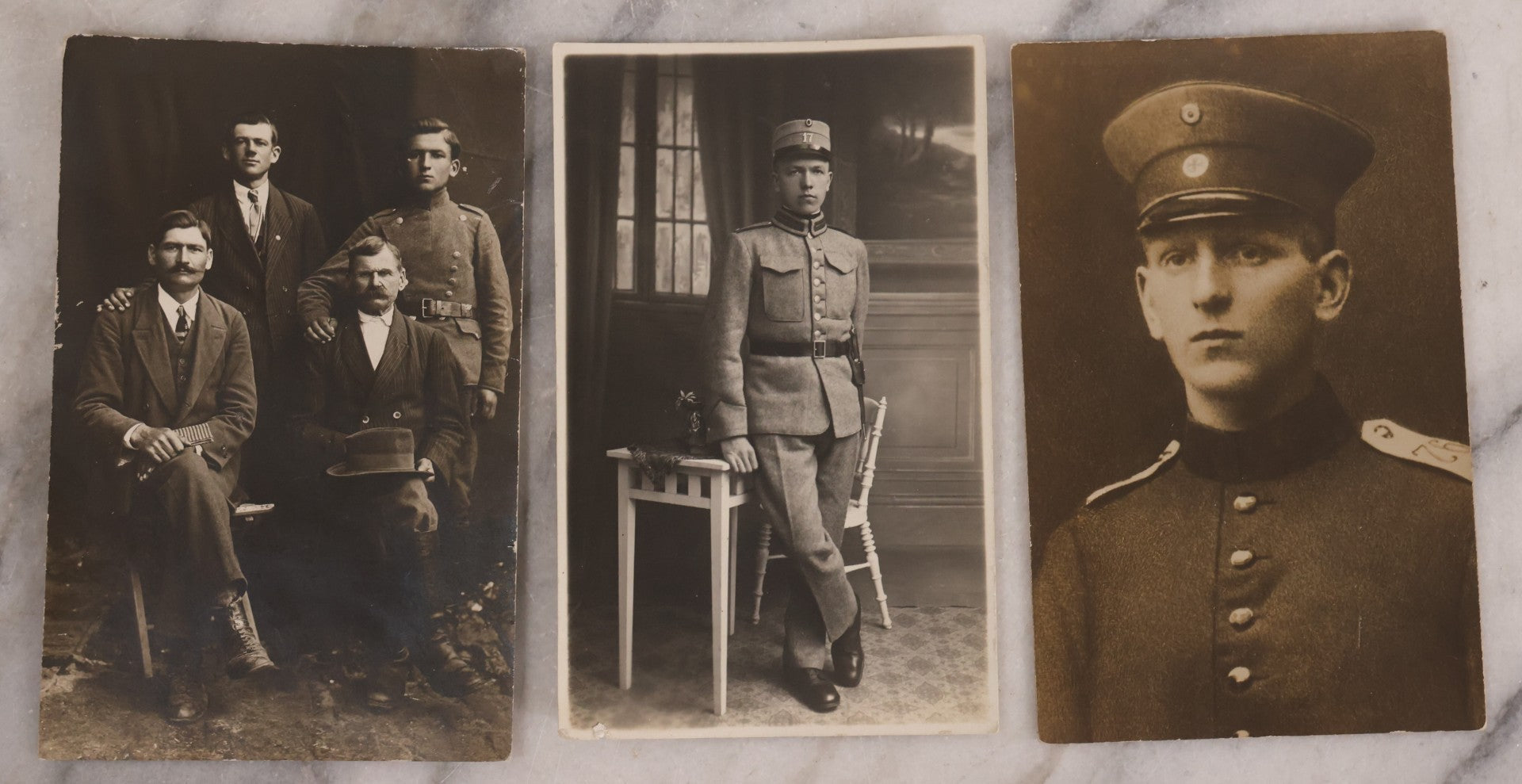 Lot 171 - Grouping Of 16 Antique Photographs Of Men In Uniforms Including Cabinet Cards And R.P.P.C., Many Of German Soldiers Leading Up To And During World War I