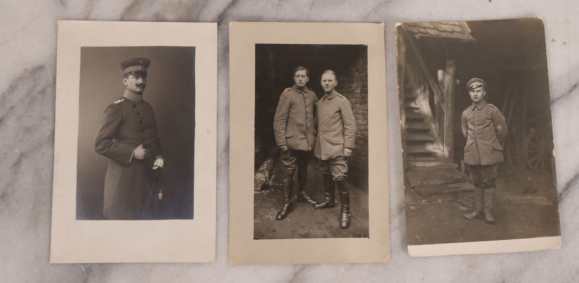 Lot 171 - Grouping Of 16 Antique Photographs Of Men In Uniforms Including Cabinet Cards And R.P.P.C., Many Of German Soldiers Leading Up To And During World War I