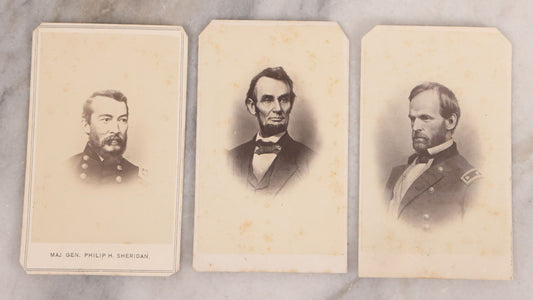 Lot 172 - Trio Of Antique Civil War Era Illustrated Carte De Visite C.D.V. Filler Cards Including President Abraham Lincoln, Union Army Generals William Tecumseh Sherman And Philip H. Sheridan, Lincoln And Sherman Published By Joseph Ward, Boston