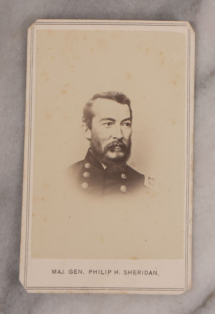 Lot 172 - Trio Of Antique Civil War Era Illustrated Carte De Visite C.D.V. Filler Cards Including President Abraham Lincoln, Union Army Generals William Tecumseh Sherman And Philip H. Sheridan, Lincoln And Sherman Published By Joseph Ward, Boston