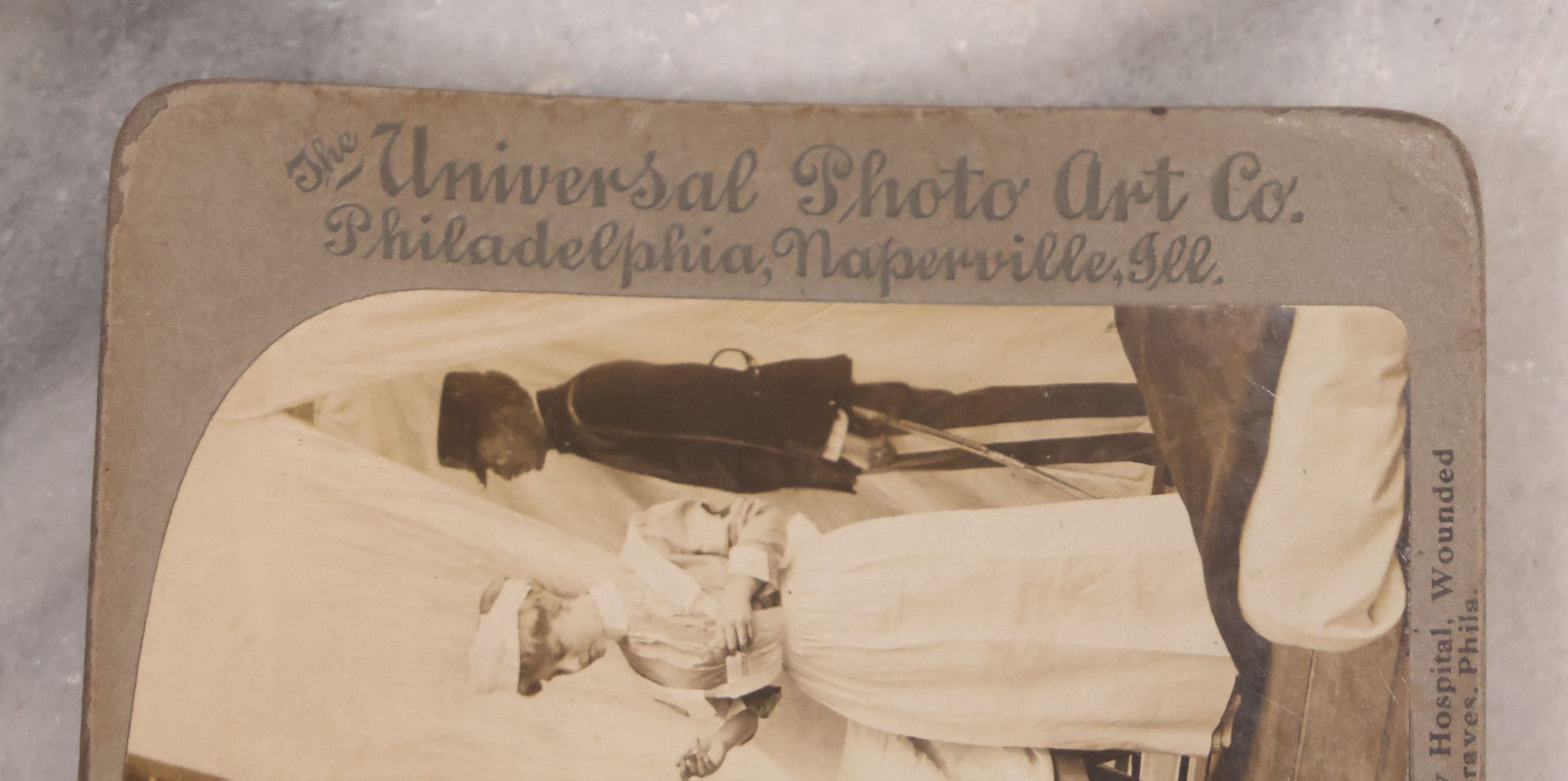 Lot 173 - Grouping Of Five Antique Stereo View Cards, Romantic Scenes Of Wounded Soldier In Bed Before American Flag, Art Nouveau (Platino) Stereograph Cards Published By Universal Photo Art Co., Copyright C.H. Graves, Publisher, 1907, Philadelphia