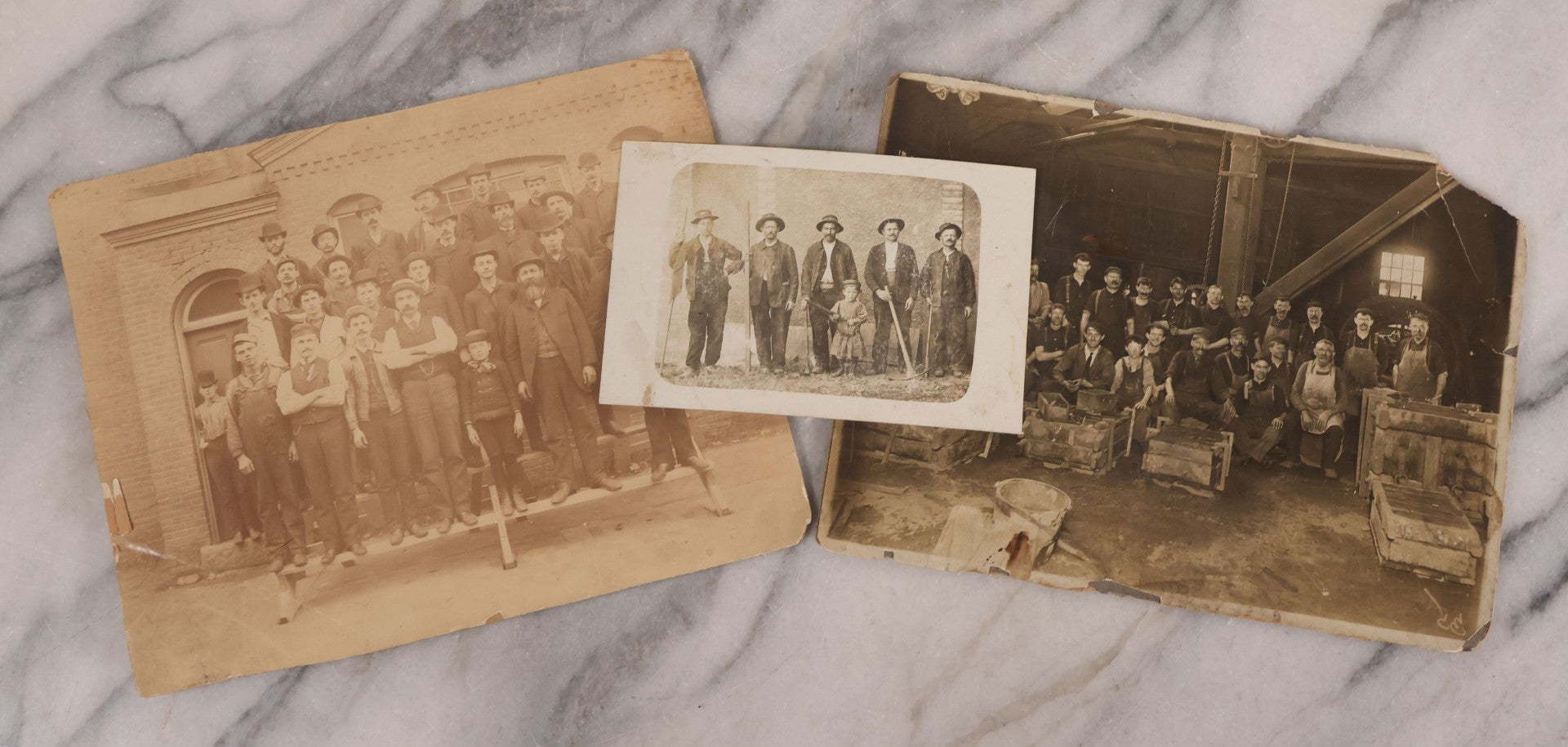 Lot 175 - Trio Of Antique Occupational Photographs Including Board-Mounted And One R.P.P.C., Groups Of Workers In Industrial And Workshop Settings
