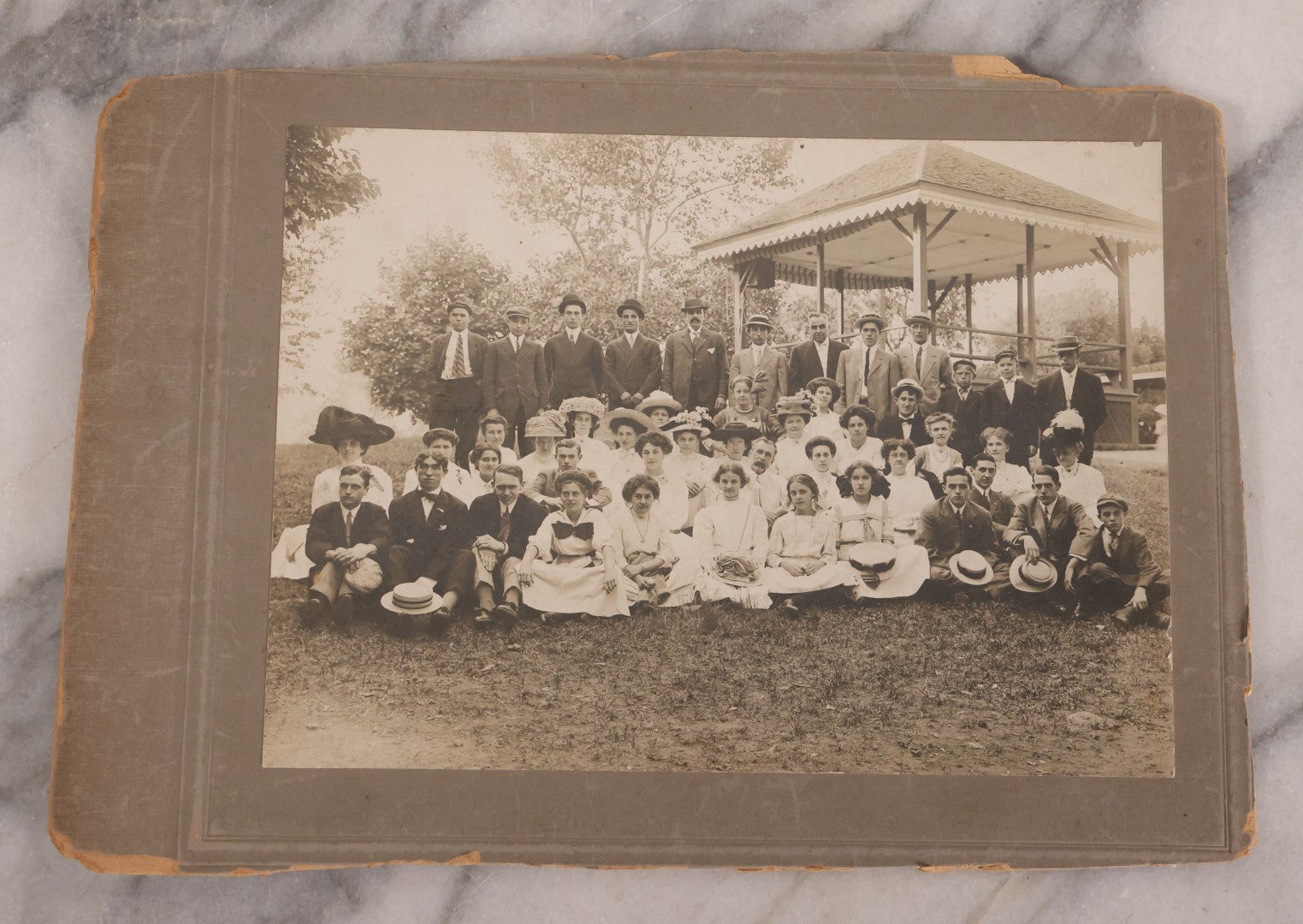 Lot 176 - Trio Of Antique Boarded Photographs Including Dairy Cattle, Horse Racing Scene, And Large Outdoor Group Portrait, Circa Early 1900s