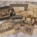 Lot 177 - Grouping Of 11 Miscellaneous Antique Board-Mounted And Unmounted Photographs Including Children In Wood Shop Class, School Class Group Portraits, Three Copies Of Occupational Photo Of Workers Outside Workplace, Child With Steam Engine Toy