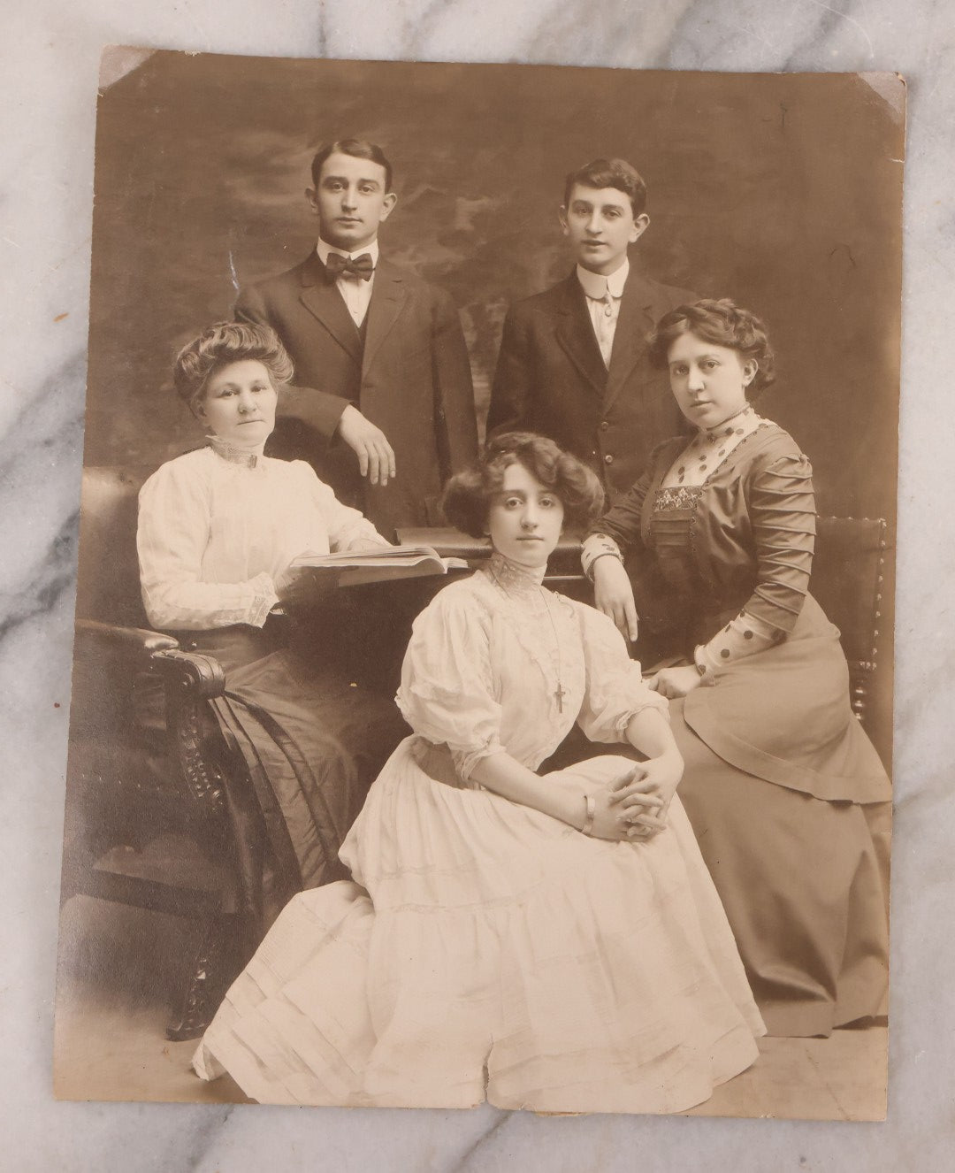 Lot 177 - Grouping Of 11 Miscellaneous Antique Board-Mounted And Unmounted Photographs Including Children In Wood Shop Class, School Class Group Portraits, Three Copies Of Occupational Photo Of Workers Outside Workplace, Child With Steam Engine Toy