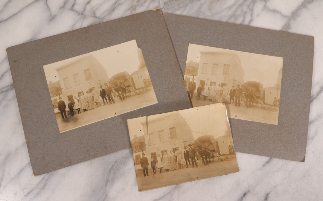 Lot 177 - Grouping Of 11 Miscellaneous Antique Board-Mounted And Unmounted Photographs Including Children In Wood Shop Class, School Class Group Portraits, Three Copies Of Occupational Photo Of Workers Outside Workplace, Child With Steam Engine Toy