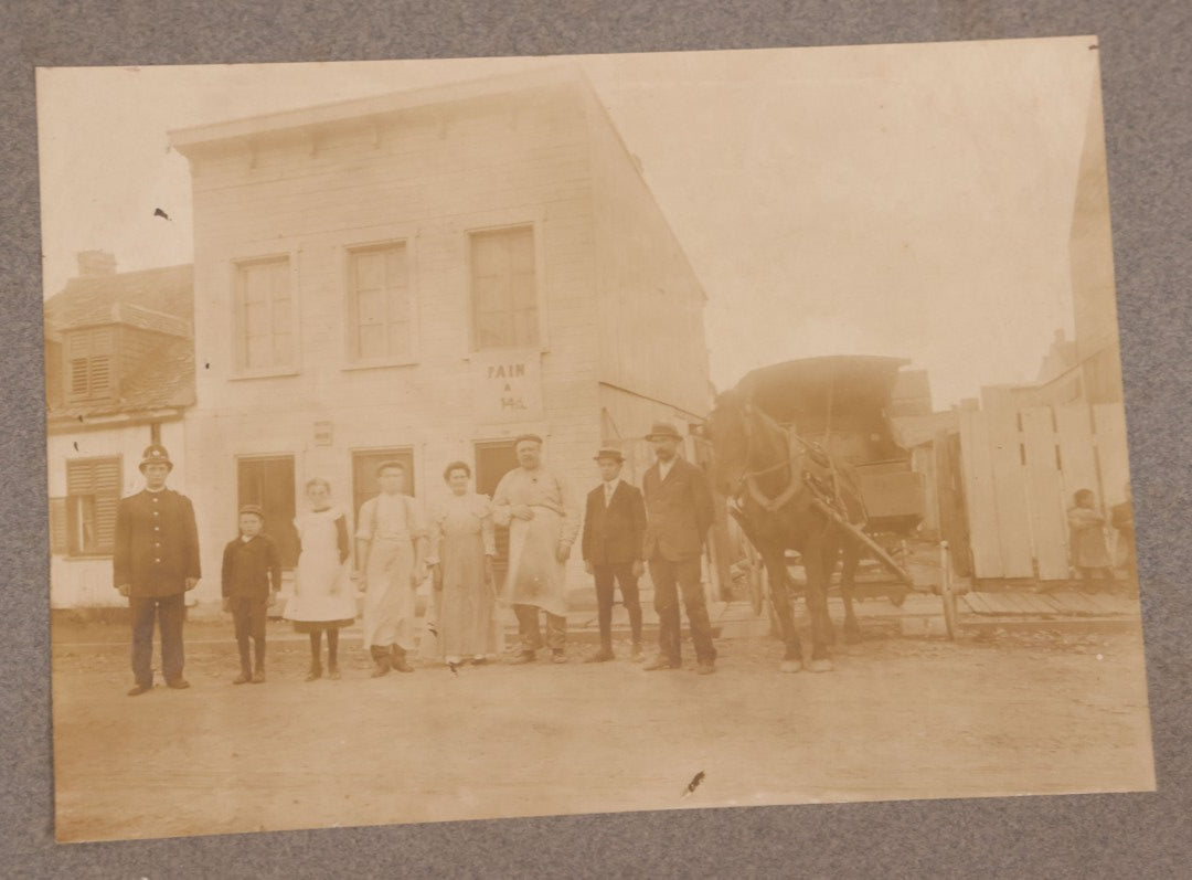 Lot 177 - Grouping Of 11 Miscellaneous Antique Board-Mounted And Unmounted Photographs Including Children In Wood Shop Class, School Class Group Portraits, Three Copies Of Occupational Photo Of Workers Outside Workplace, Child With Steam Engine Toy