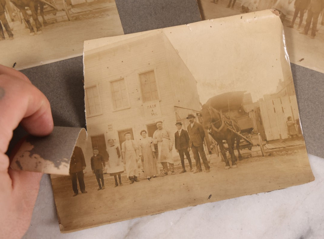 Lot 177 - Grouping Of 11 Miscellaneous Antique Board-Mounted And Unmounted Photographs Including Children In Wood Shop Class, School Class Group Portraits, Three Copies Of Occupational Photo Of Workers Outside Workplace, Child With Steam Engine Toy