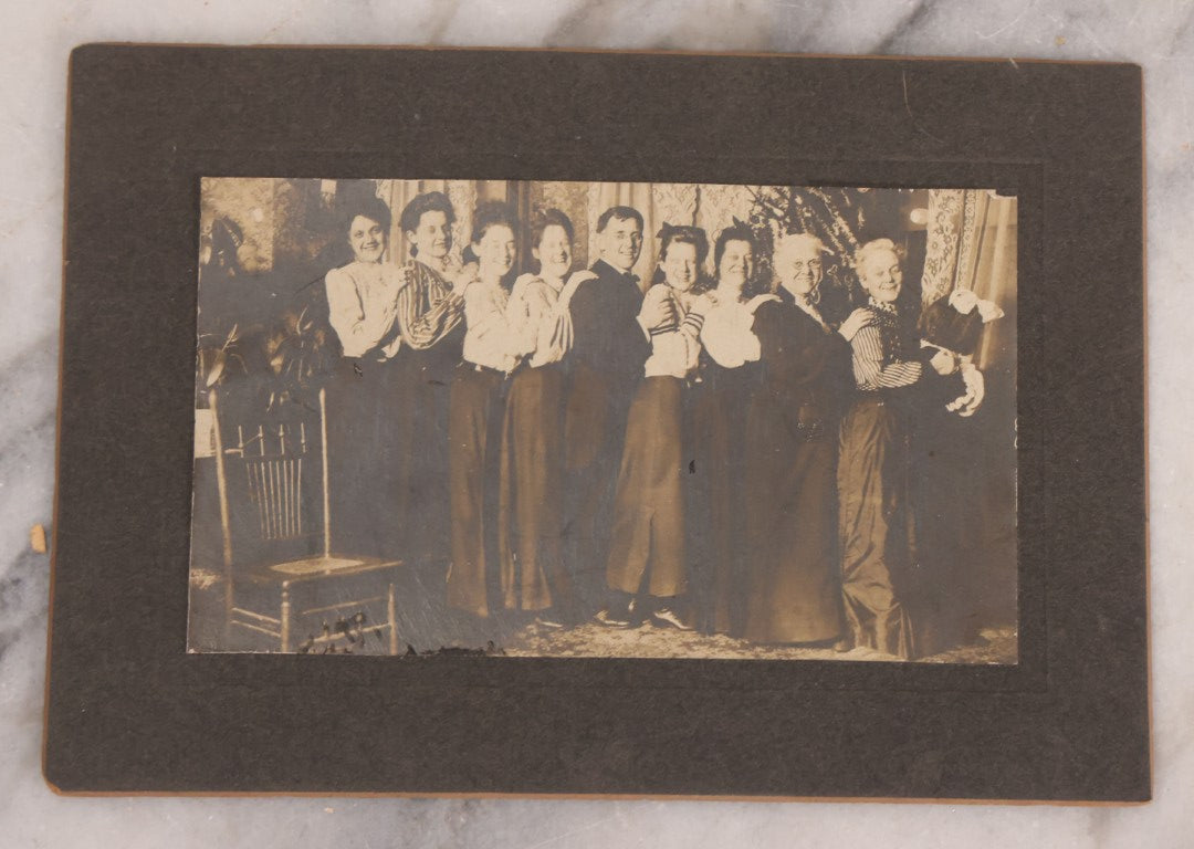 Lot 177 - Grouping Of 11 Miscellaneous Antique Board-Mounted And Unmounted Photographs Including Children In Wood Shop Class, School Class Group Portraits, Three Copies Of Occupational Photo Of Workers Outside Workplace, Child With Steam Engine Toy