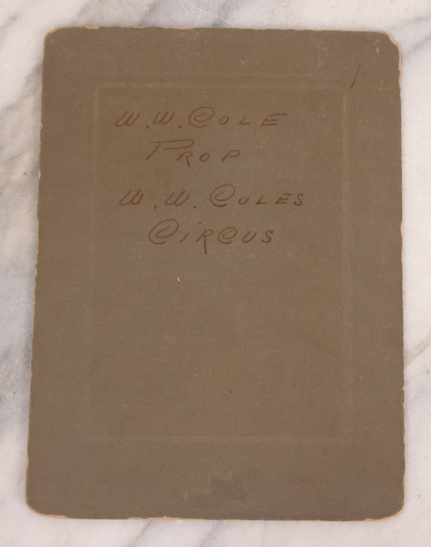 Lot 178 - Antique Board-Mounted Photograph Of William Washington Cole, Part Owner Of Barnum & Bailey Circus And Cole Bros Circus, Photographed By Emory, Omaha, Nebraska, Identified By Period Handwritten Note On Verso In Ink