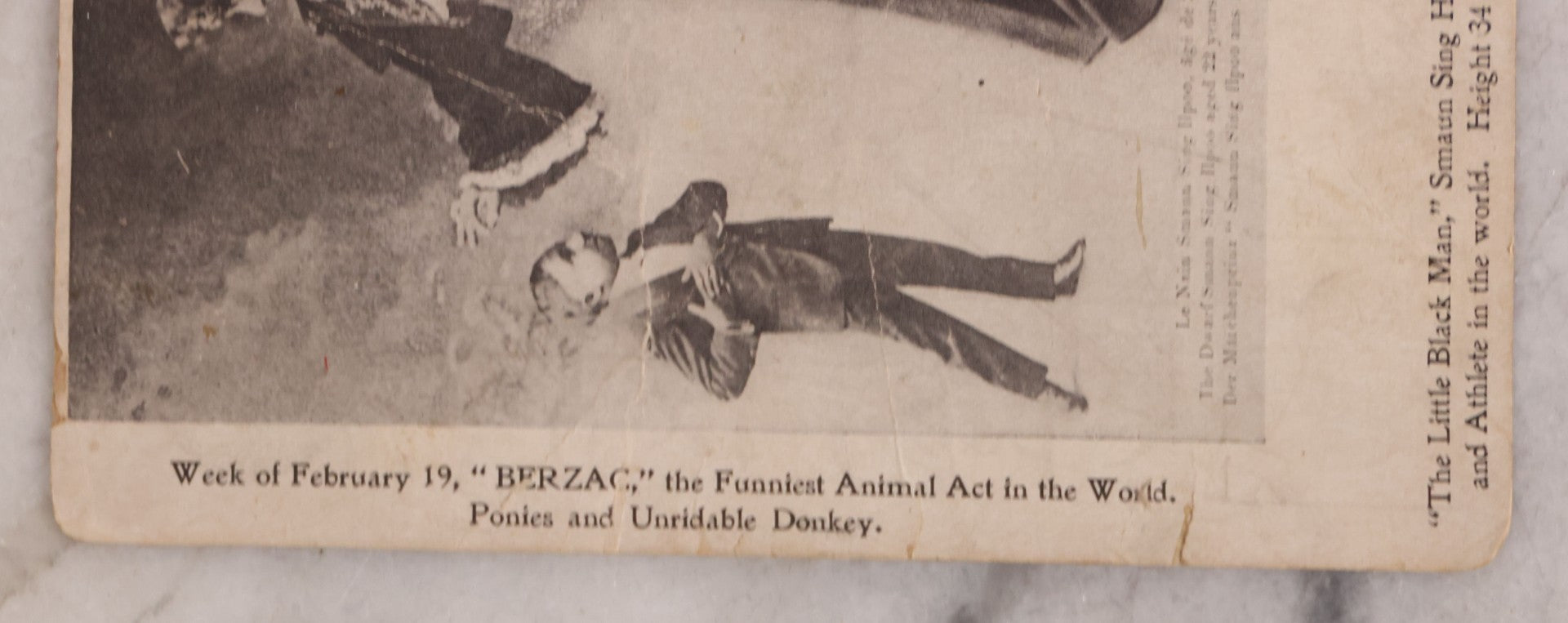 Lot 181 - Antique Sideshow Postcard "'the Little Black Man' Smaan Sing Hpoo, The Smallest Midget And Athlete In The World, Height 34 Inches, Weight 20 Lbs.," Poli's New Theatre, Authorized By Act Of Congress May 19, 1898