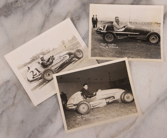 Lot 182 - Trio Of Vintage Unmounted Snapshot Photographs Of Race Cars Including Chet Conklin, Two Photographed By R. McDowell, Oceanside, New York