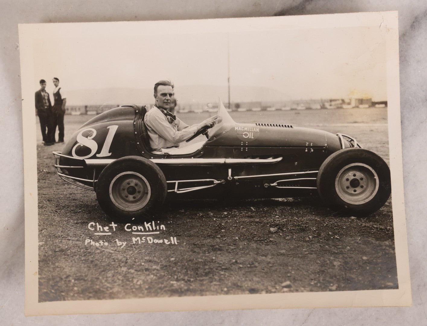 Lot 182 - Trio Of Vintage Unmounted Snapshot Photographs Of Race Cars Including Chet Conklin, Two Photographed By R. McDowell, Oceanside, New York