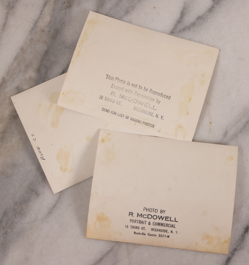 Lot 182 - Trio Of Vintage Unmounted Snapshot Photographs Of Race Cars Including Chet Conklin, Two Photographed By R. McDowell, Oceanside, New York