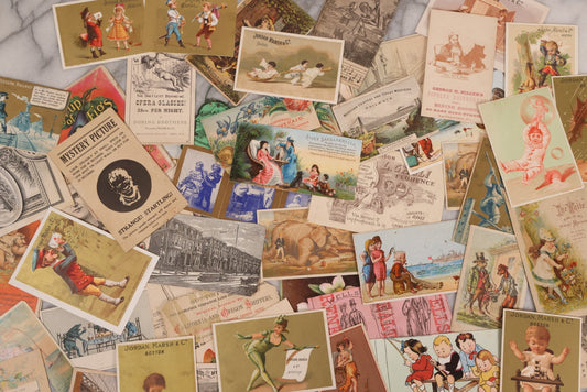 Lot 188 - Grouping Of 100+ Mixed Antique Lithograph Trade Card Advertisements Including Many From Jordan Marsh & Co., Instruments, Food, Clothing, Medicine, And More