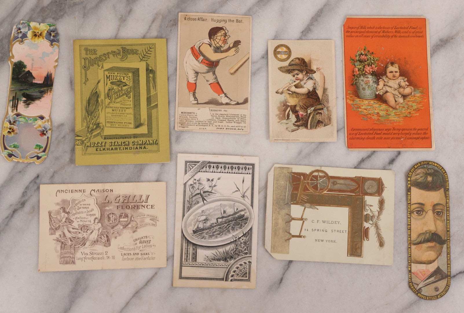 Lot 188 - Grouping Of 100+ Mixed Antique Lithograph Trade Card Advertisements Including Many From Jordan Marsh & Co., Instruments, Food, Clothing, Medicine, And More