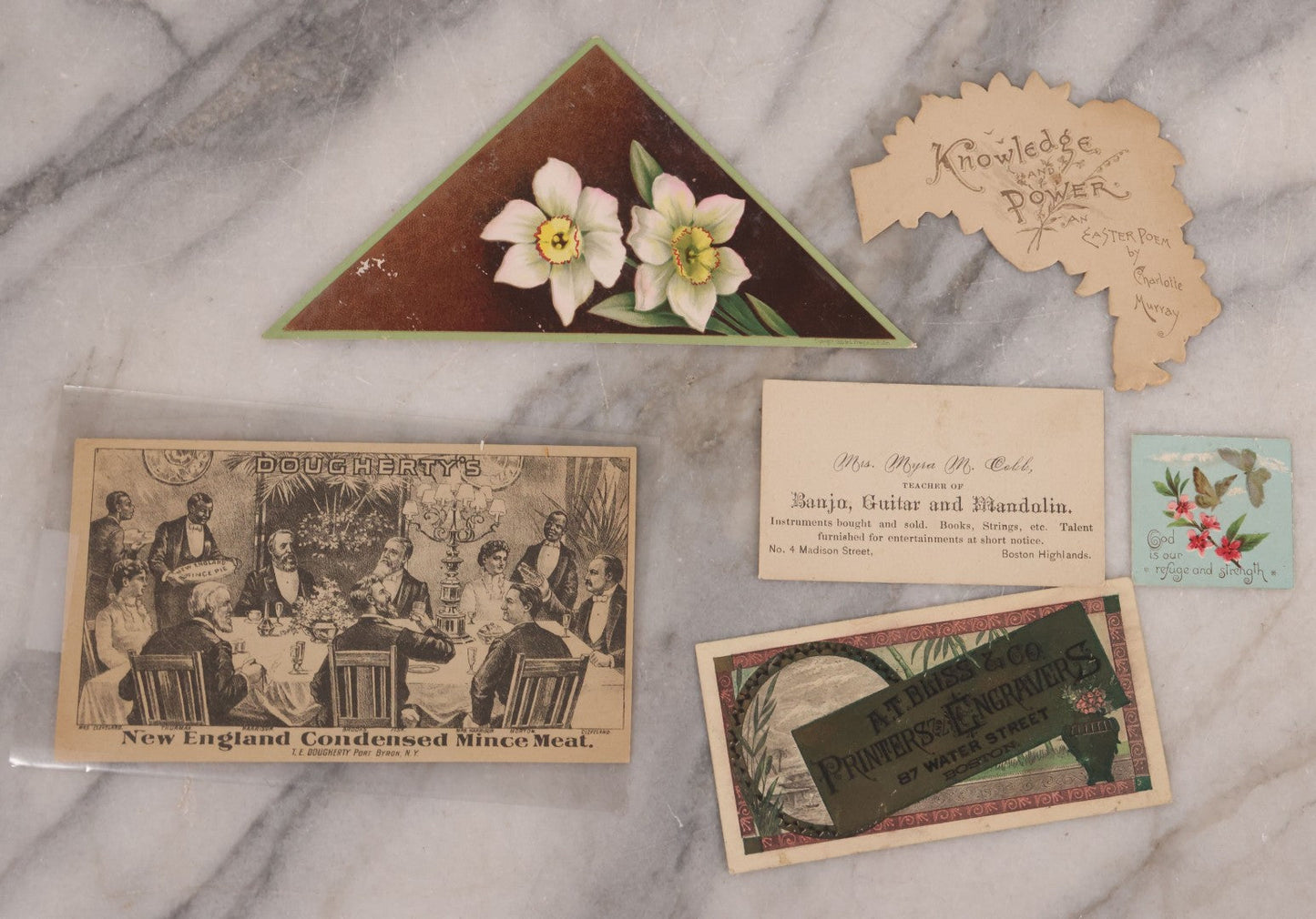 Lot 188 - Grouping Of 100+ Mixed Antique Lithograph Trade Card Advertisements Including Many From Jordan Marsh & Co., Instruments, Food, Clothing, Medicine, And More