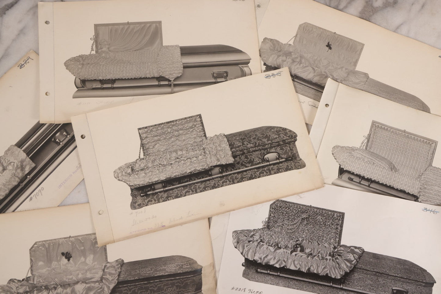 Lot 190 - Grouping Of Seven Vintage Linen Backed Casket Advertising Photograph Pamphlets Of Various Models