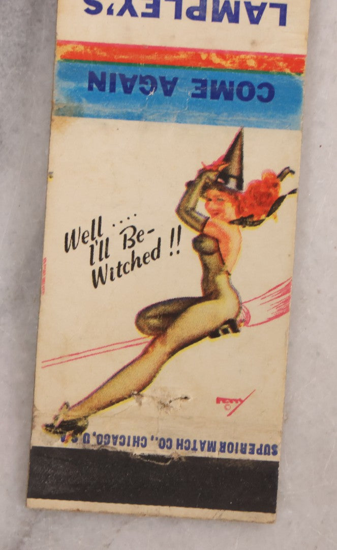 Lot 191 - Pair Of Halloween Ephemera Items Including Antique Halloween Postcard Postmarked 1913 And Vintage Matchbook Cover With Witch Pinup Woman Advertising Lampley's Grill & Service Center, Nashville And Goodlettsville, Tennessee