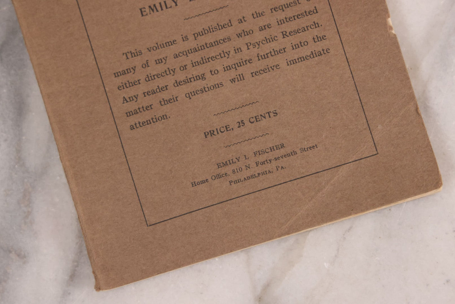 Lot 196 - Vintage "A Visit To The Astral Plane Or Another Proof Of Life Beyond The Grave" Booklet By Emily L. Fischer, Published In Philadelphia, Pennsylvania