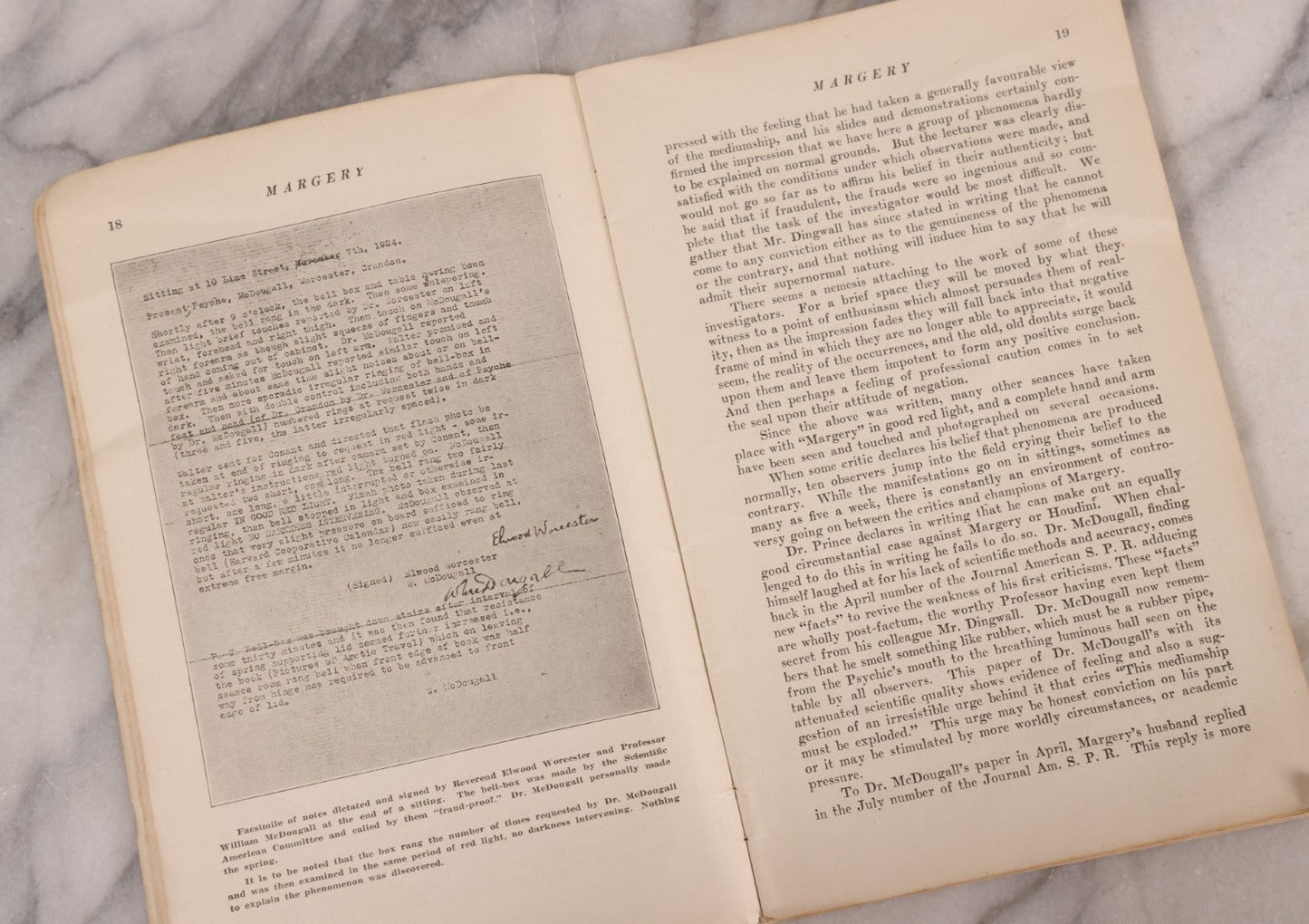 Lot 198 - Vintage "Margery Harvard Veritas A Study In Psychics" Book By Mark W. Richardson, Charles S. Hill, Alfred W. Martin, S. Ralph Harlow, Others, Published By Blanchard Printing Co., Boston, 1925, Signed By Charles S. Hill