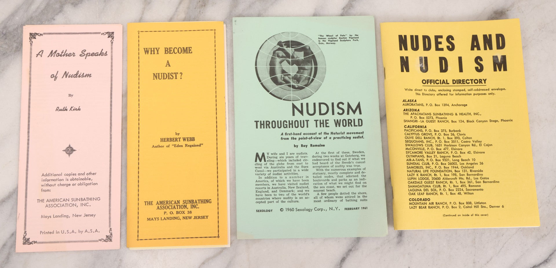 Lot 201 - Grouping Of Eight Vintage Nudist Lifestyle Publications And Pamphlets Including Nudism Today, Sun Circuit, Nude Living, Sun And Health Annual, And More
