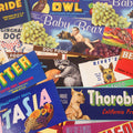 Lot 203 - Grouping Of 19 Vintage Fruit, Vegetable, And Pet Food Product Labels Including Pacific Pride, Owl, Red Wagon, Fuzzy Wuzzy, Cap'n John, Coon, Cowboy, Beaver, Fantasia, Thorobreds, Setter, Baby Bear, Gingham Dog, Swallow, And Squaw Brands
