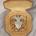 Lot 204 - Vintage U.S. Navy Officer's Hat Badge With Eagle, Shield, And Crossed Anchors, In Original Presentation Box