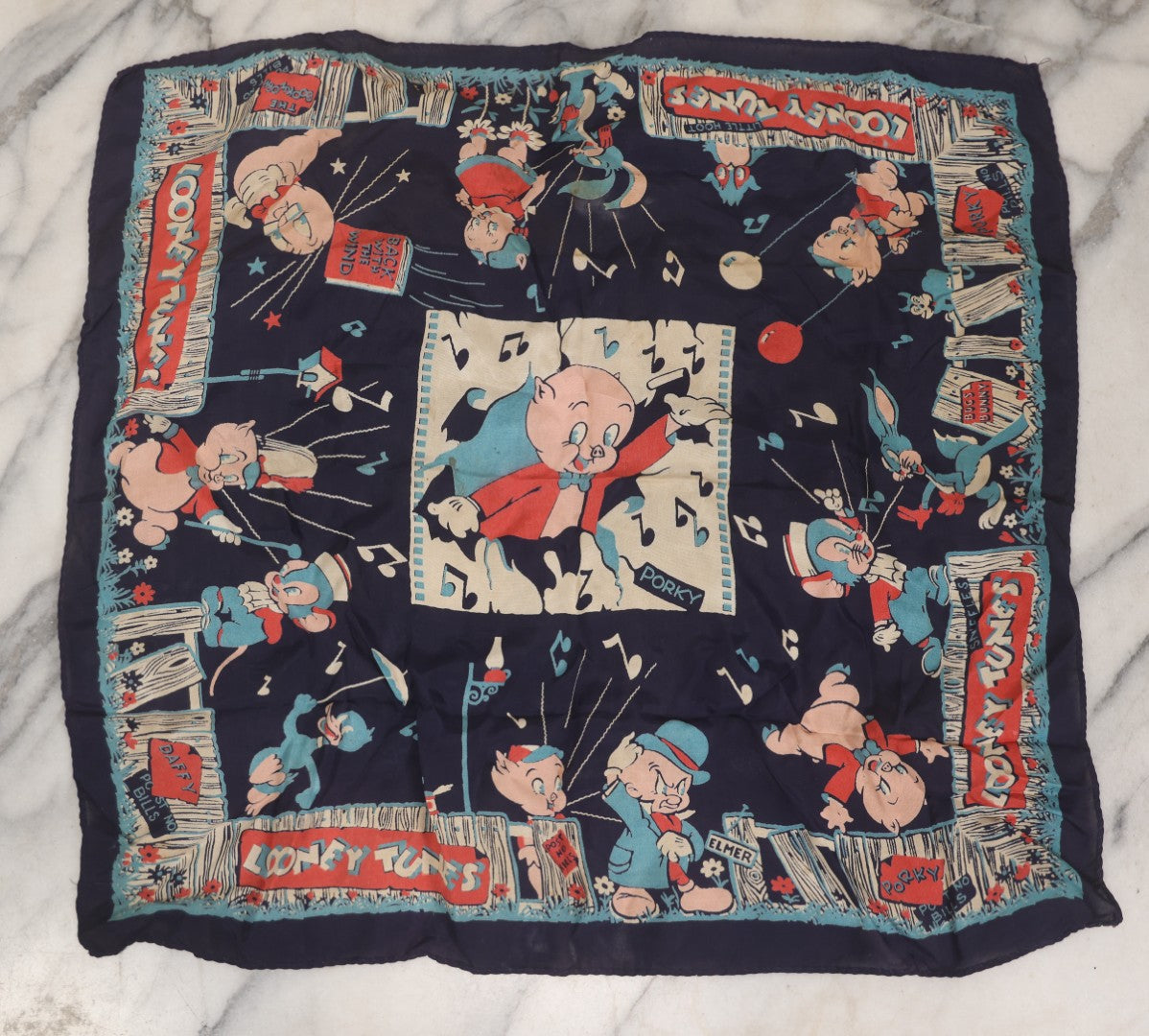 Lot 207 - Vintage Looney Tunes Porky Pig Fabric Bandana, Note Has Small Holes And Stains