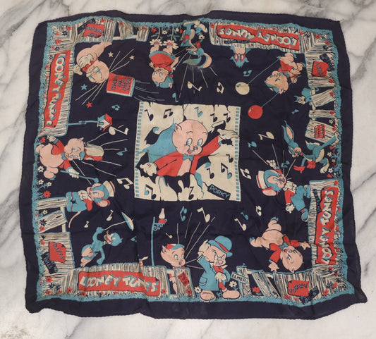 Lot 207 - Vintage Looney Tunes Porky Pig Fabric Bandana, Note Has Small Holes And Stains