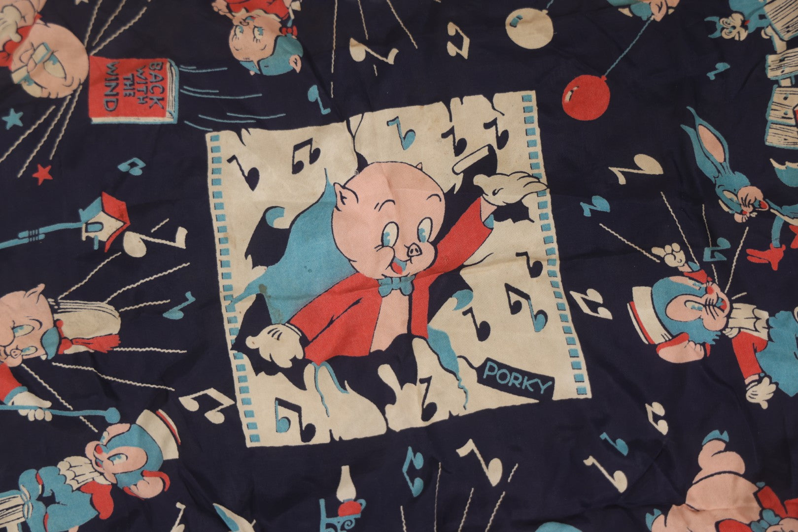 Lot 207 - Vintage Looney Tunes Porky Pig Fabric Bandana, Note Has Small Holes And Stains