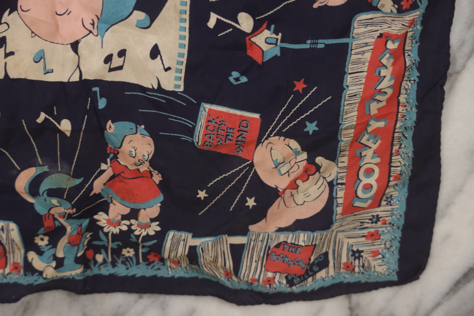 Lot 207 - Vintage Looney Tunes Porky Pig Fabric Bandana, Note Has Small Holes And Stains